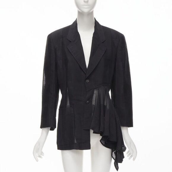 vintage COMME DES GARCONS 1980's ruffle draped checked sheer blazer jacket M